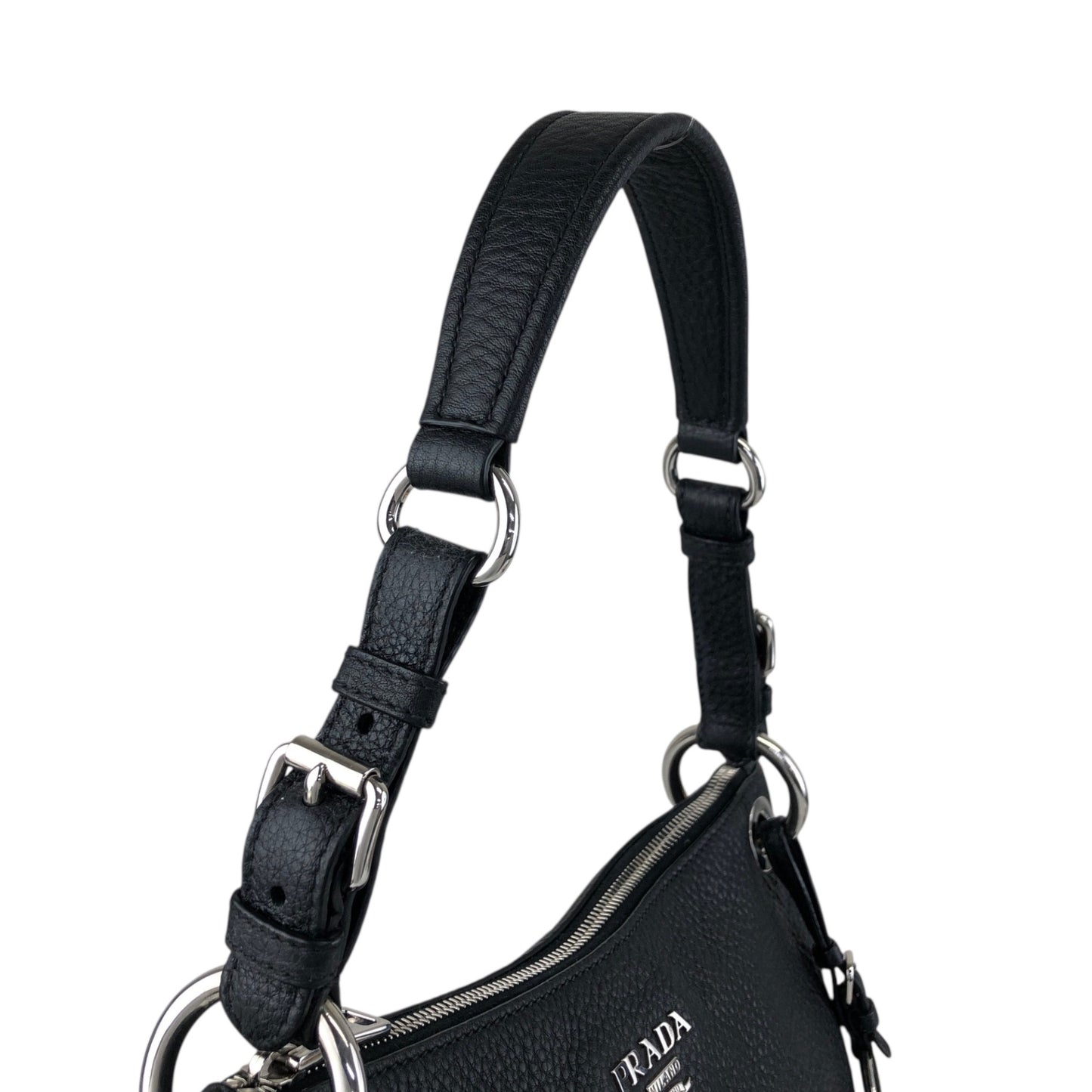 PRADA Logo Shoulder bag Black Vintage j4hmuw