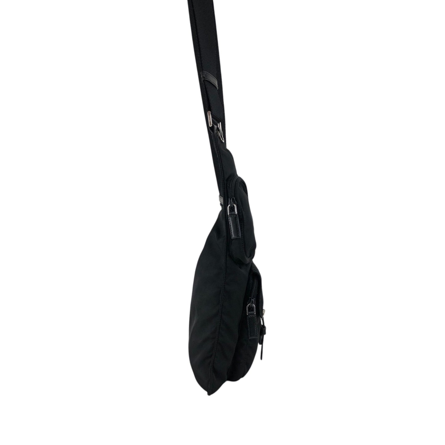 PRADA Tessuto Triangle Logo Front Buckle Shoulder bag Black Vintage h7n4ka