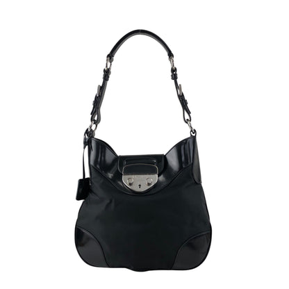 PRADA Logo Front Lock Shoulder bag Black Vintage jh2gpw