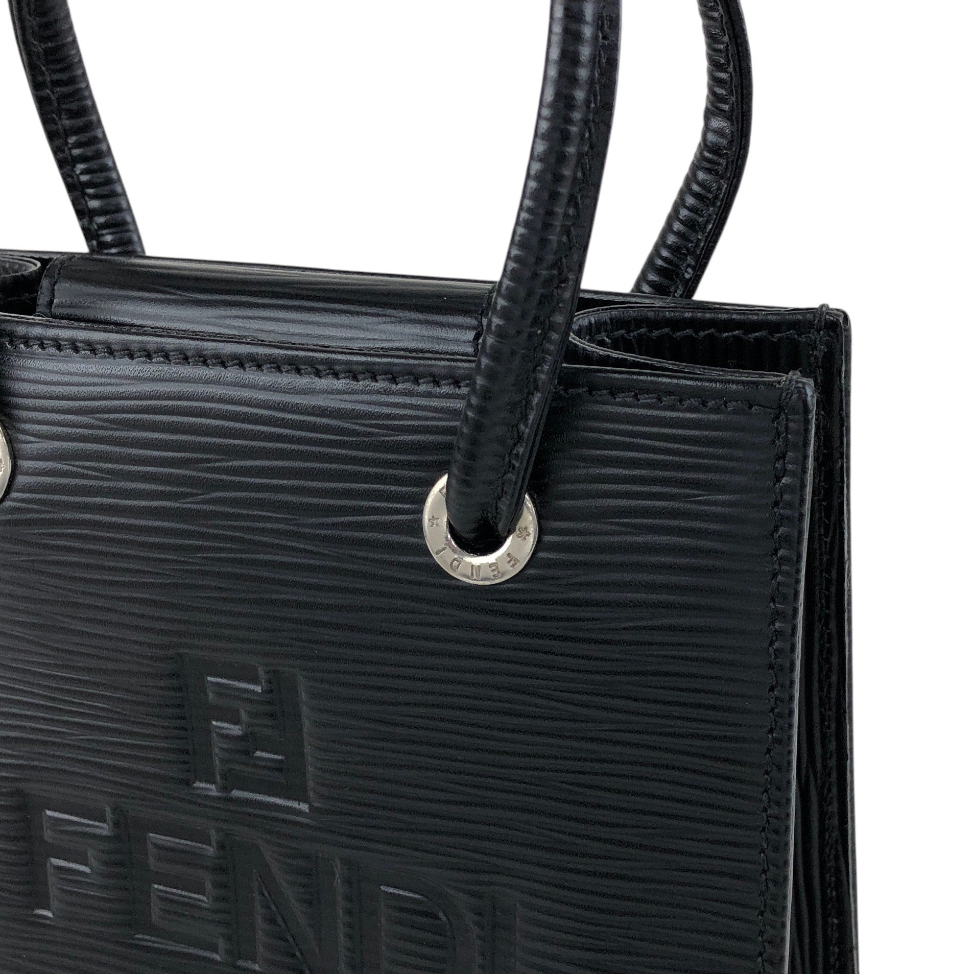 FENDI Logo Embossed Small Handle Black Vintage p2sp67