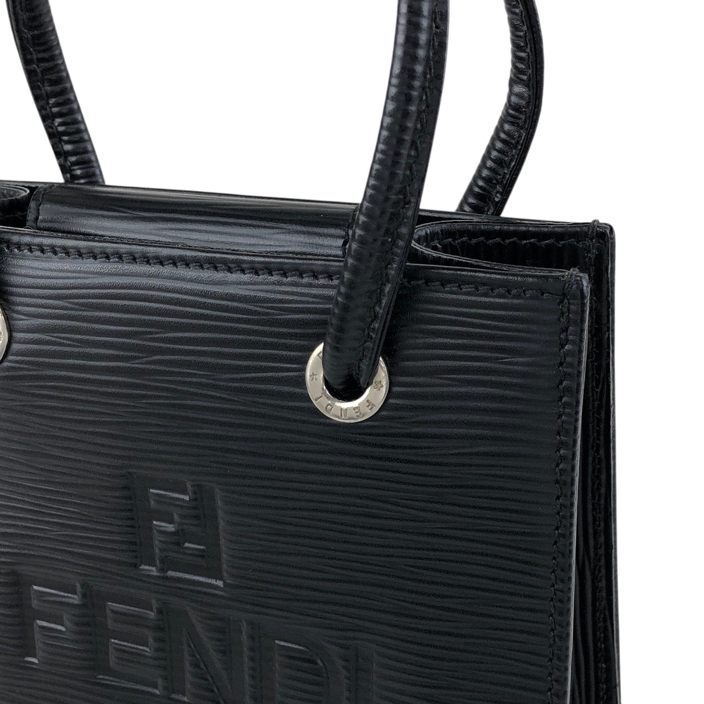 FENDI Logo Embossed Small Handle Black Vintage p2sp67