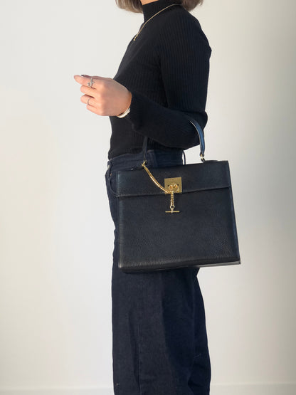 CELINE Gancini Handbag Black Vintage b8e6px