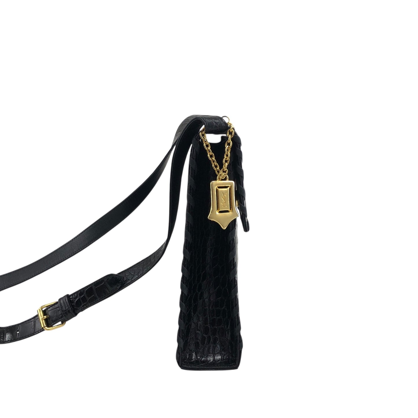 Yves Saint Laurent YSL Logo Charm Shoulder bag Black Vintage p7s3ib