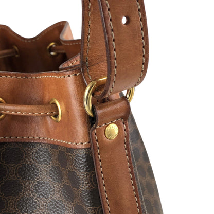CELINE Macadam Blason Drawstring Shoulder bag Brown Vintage fmd3v6