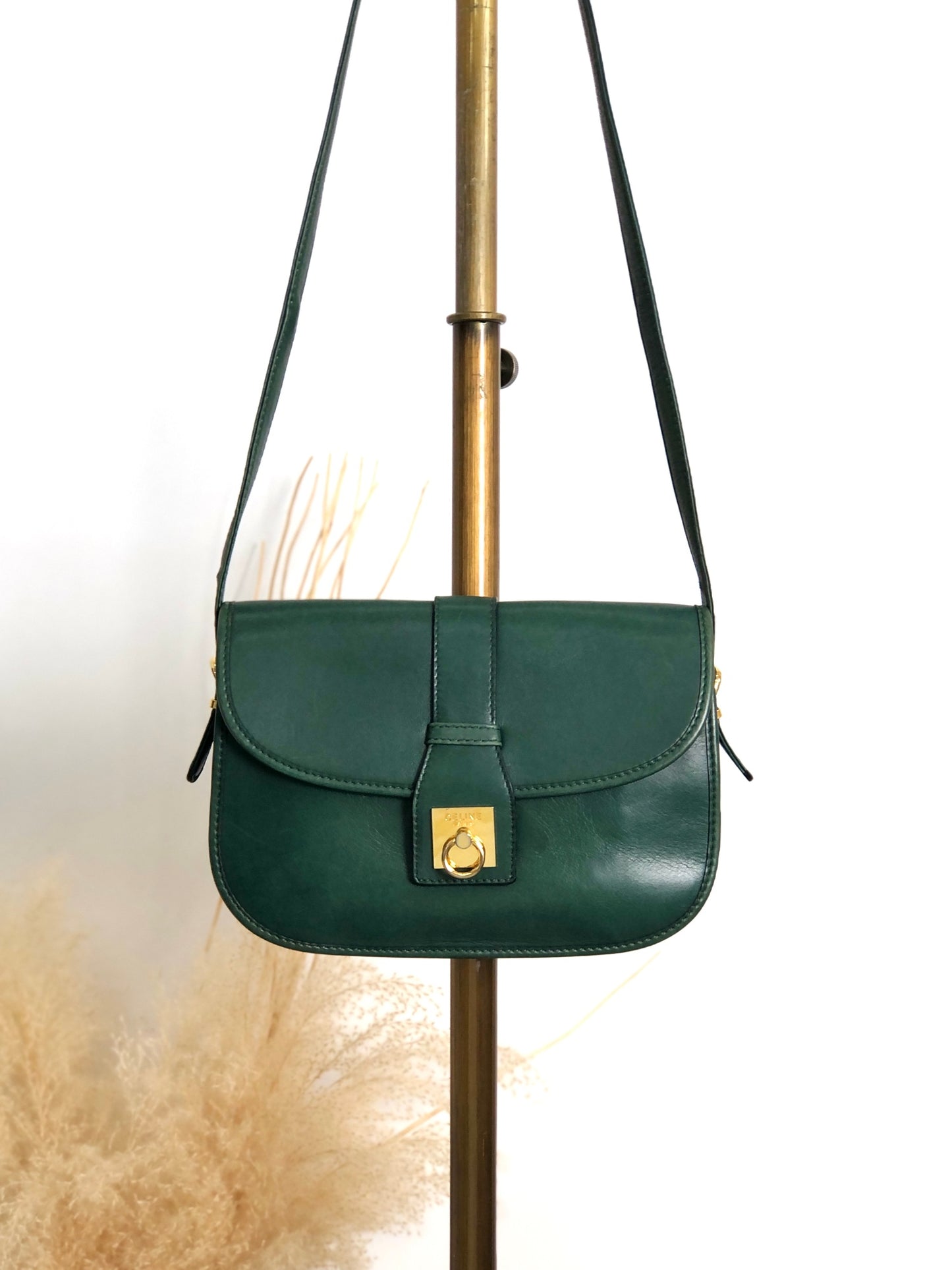 CELINE Gancini Shoulder bag Green Vintage jh6t3a