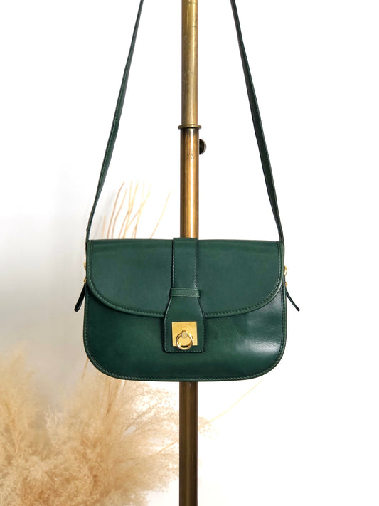 CELINE Gancini Shoulder bag Green Vintage jh6t3a