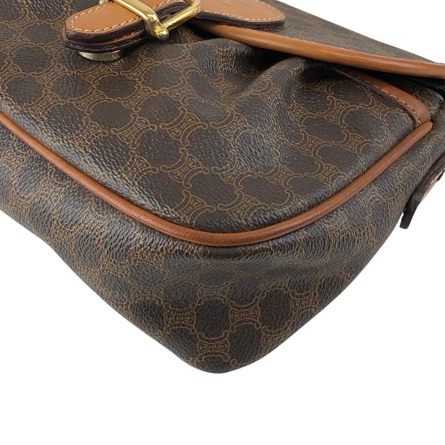 CELINE Macadam Front Buckle Shoulder bag Brown Vintage vryvsx