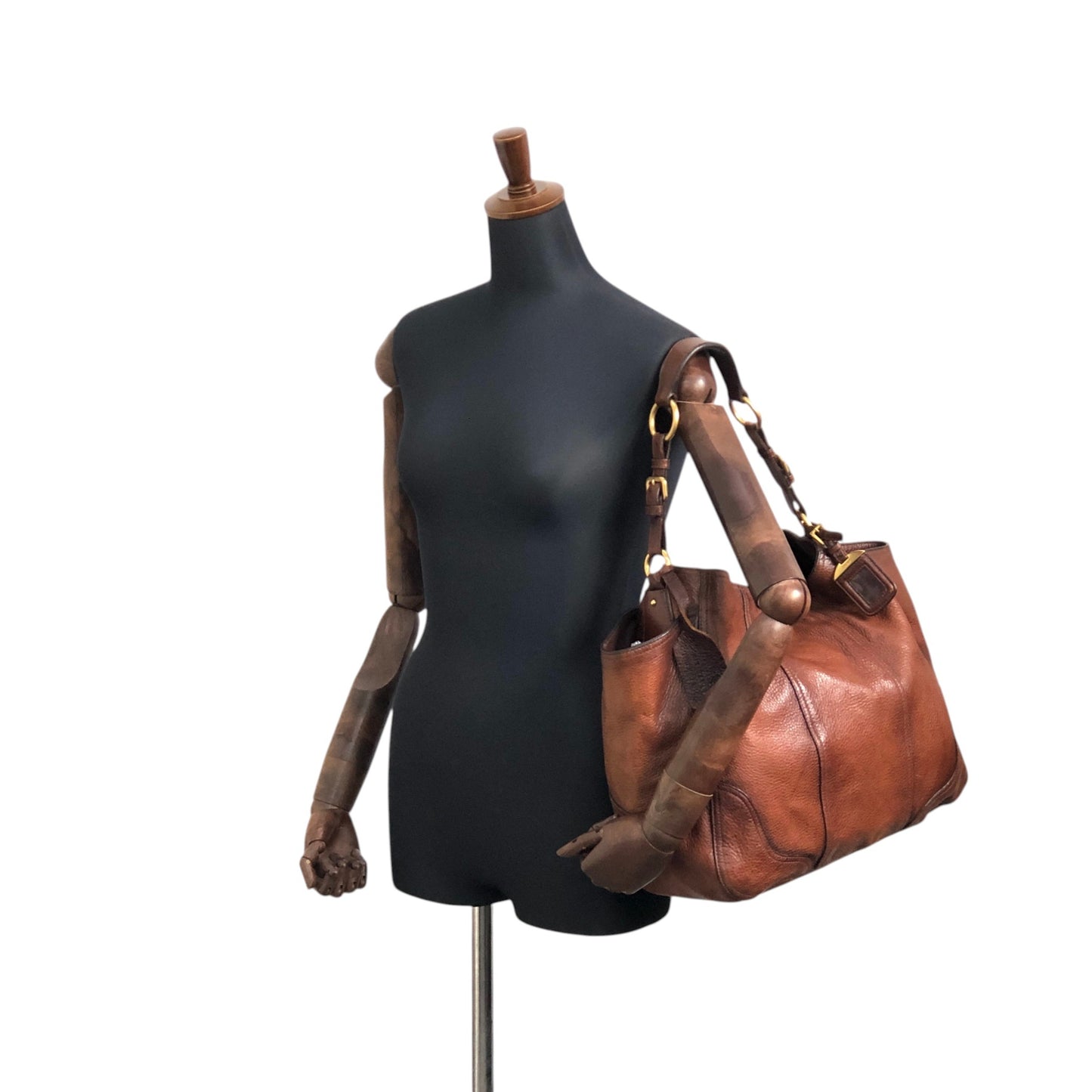 PRADA Logo Shoulder bag Brown Vintage viv5ss