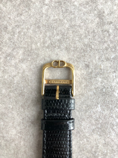 Christian Dior Logo Watch Gold×Black Vintage 76nb8k