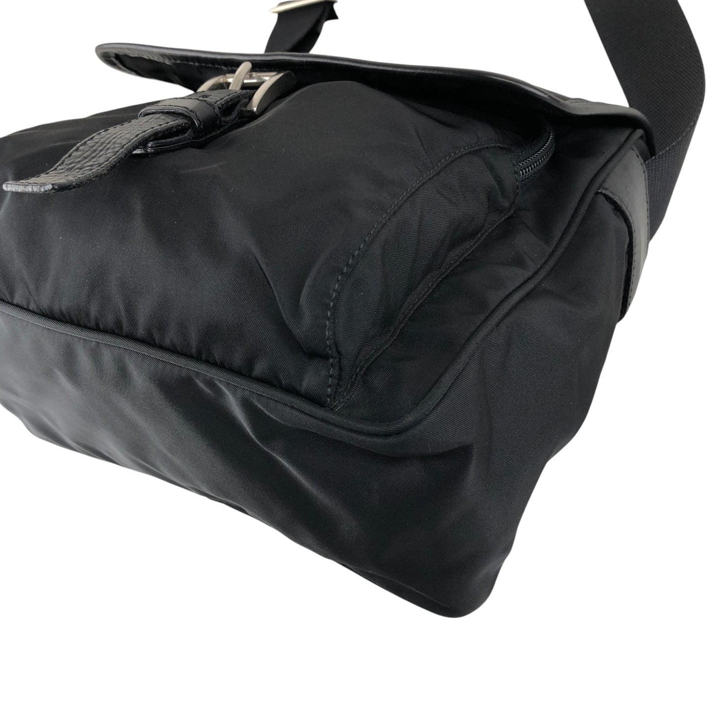 PRADA Tessuto Triangle Logo Front Buckle Shoulder bag Black Vintage kyt5ds