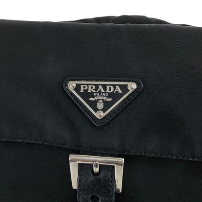 PRADA Triangle Logo Front Buckle Shoulder bag Black Vintage 2zex3y