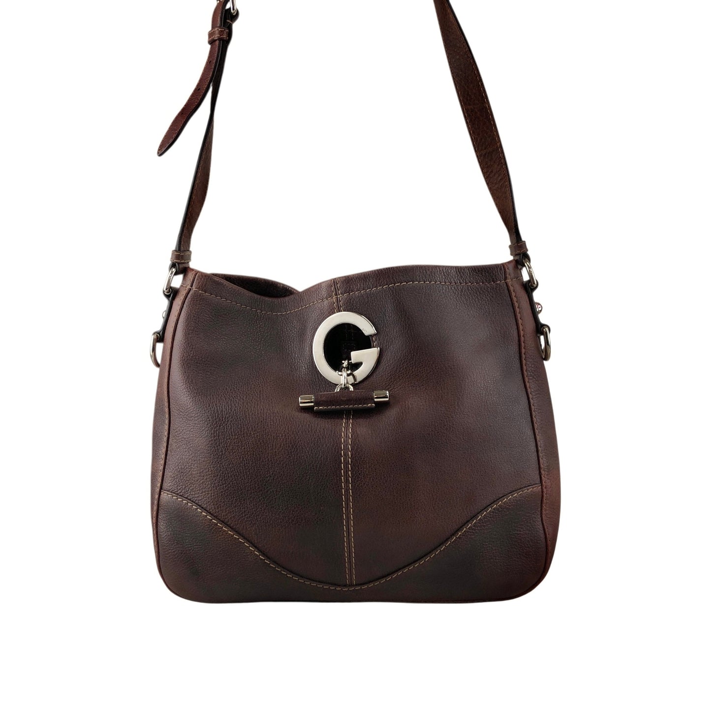 GUCCI Logo Embossed Shoulder bag Brown Vintage 8svbt5