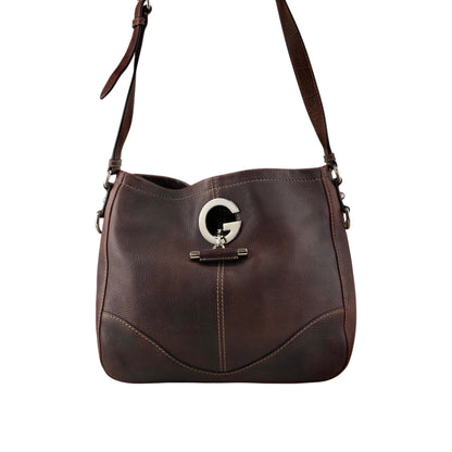 GUCCI Logo Embossed Shoulder bag Brown Vintage 8svbt5