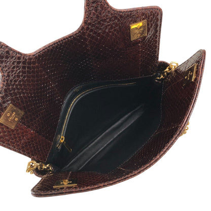 CELINE Two-way Handbag Chain Shoulder bag Brown Vintage 2b68me