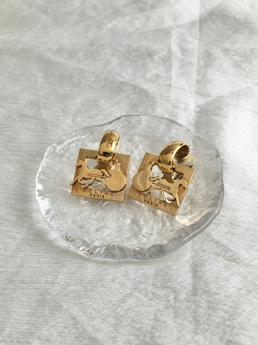 CELINE Earrings Gold Vintage j33fzg