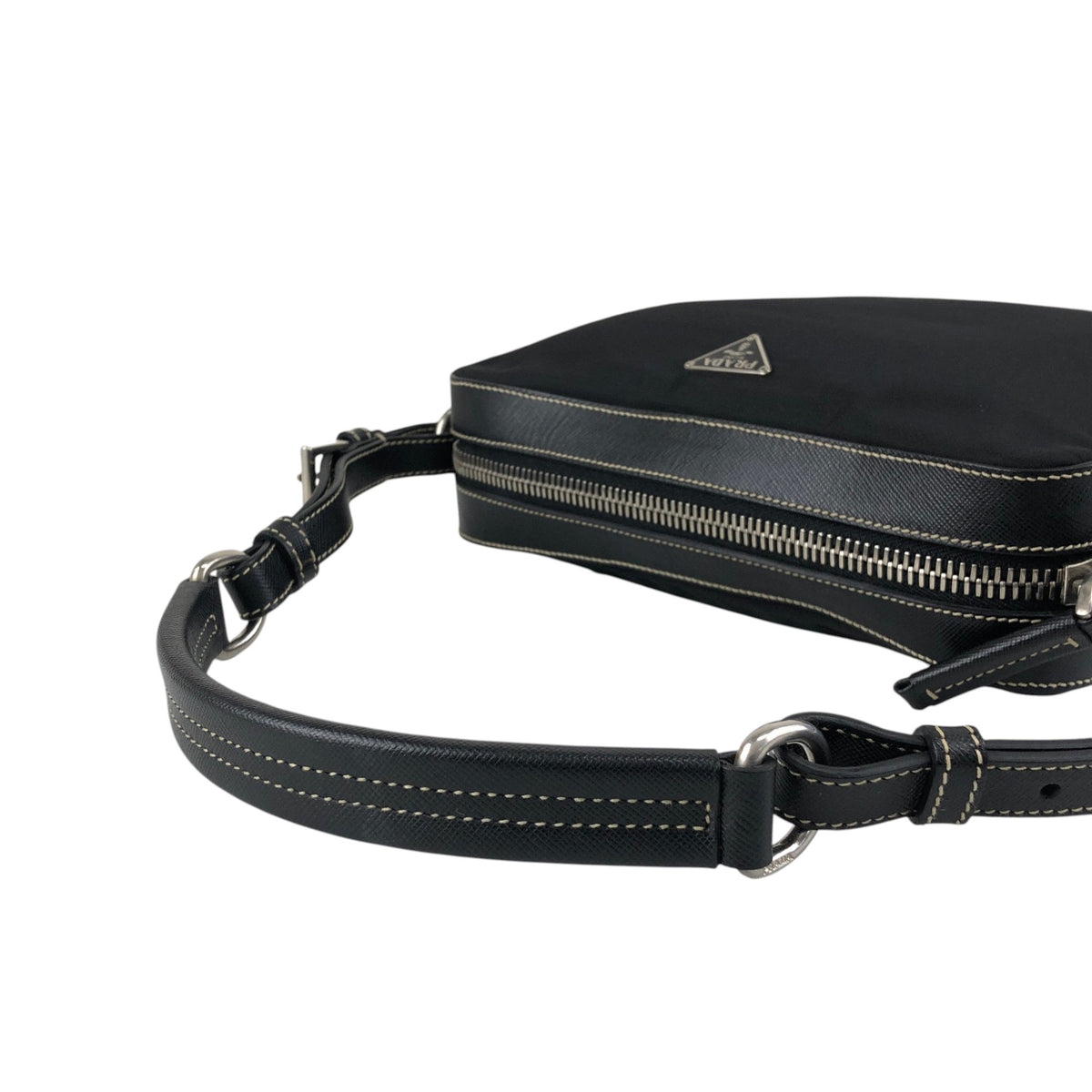 PRADA Tessuto Triangle Logo Shoulder bag Black Vintage mshu7d