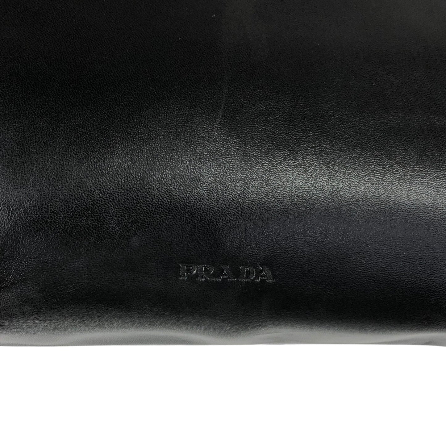 PRADA Logo Embossed Metal Clasp Handbag Black Vintage x7p3fx