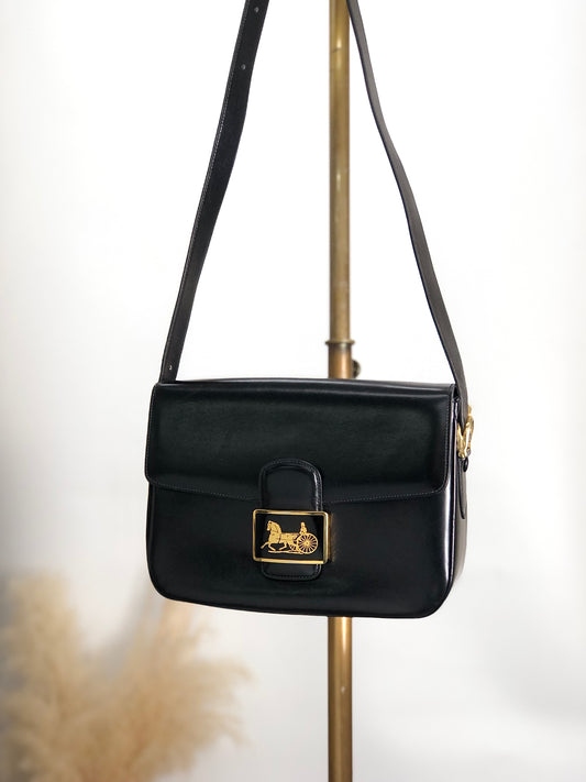 CELINE Horse Carriage Shoulder bag Black Vintage d4invv