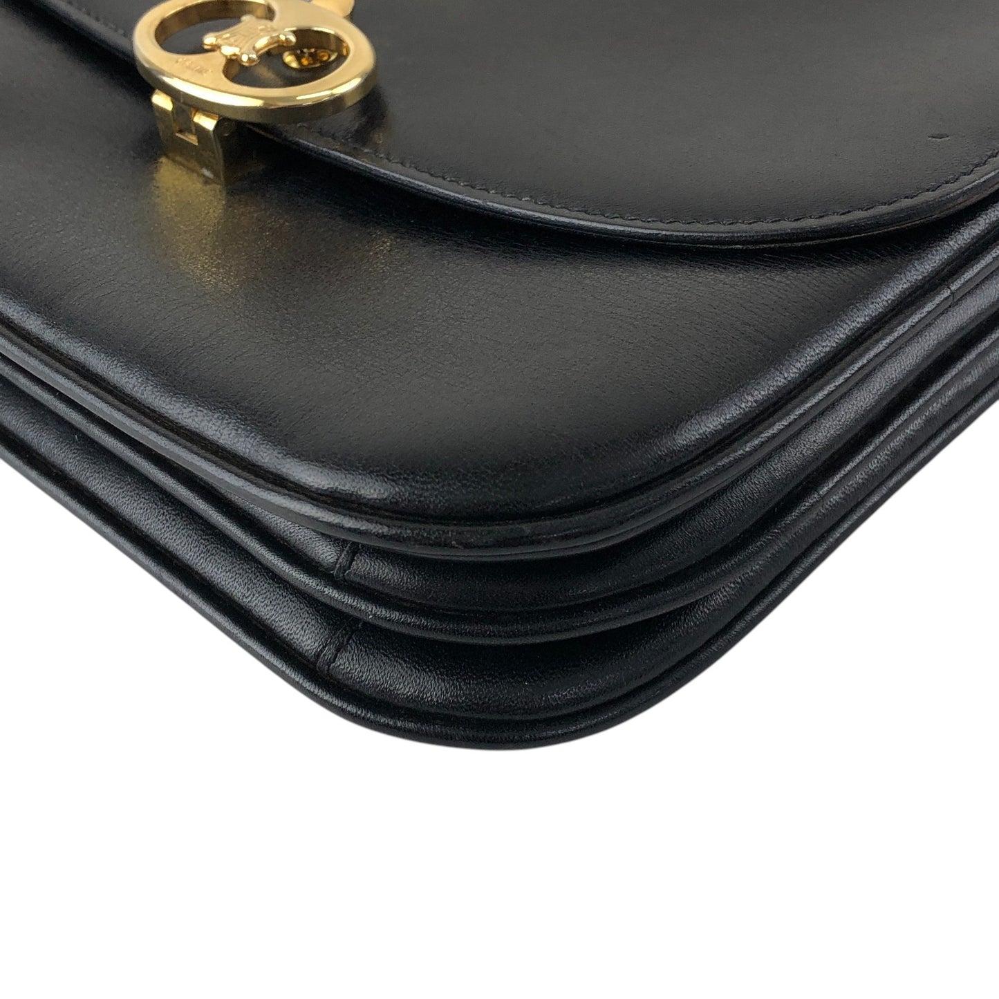 CELINE Triomphe Flap Shoulder bag Black Vintage 6t3cvm