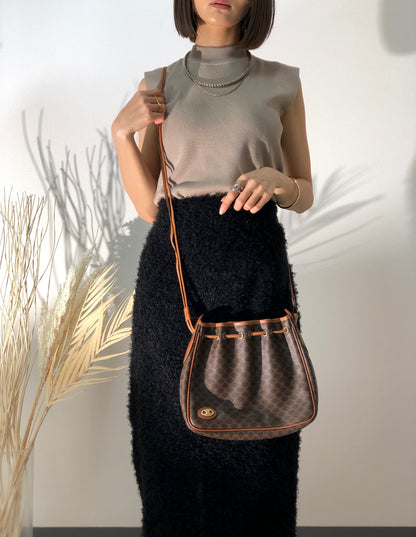 CELINE Macadam PVC Leather Drawstring Shoulder bag Brown Vintage hw5asw
