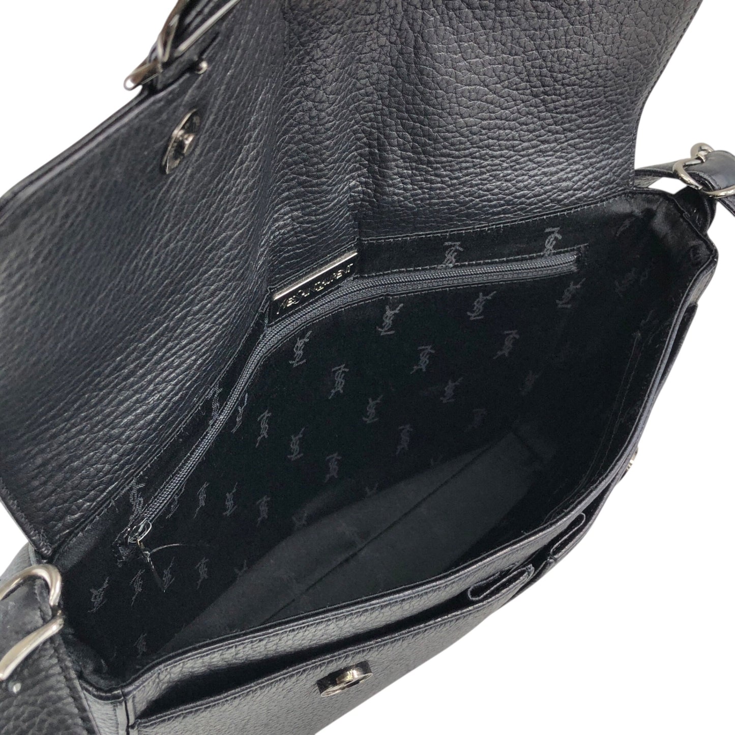 Yves Saint Laurent Logo Buckle Shoulder bag Black Vintage geb2iw