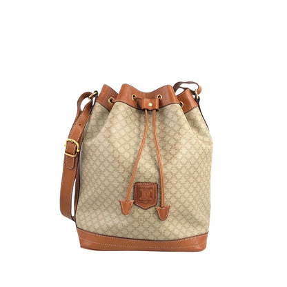 CELINE Macadam Blason Drawstring Shoulder bag Beige Vintage p4favs