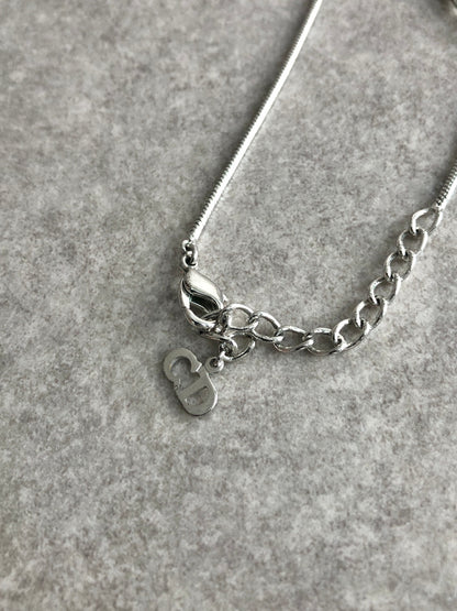 Christian Dior CD Logo Necklace Silver Vintage bgzdni