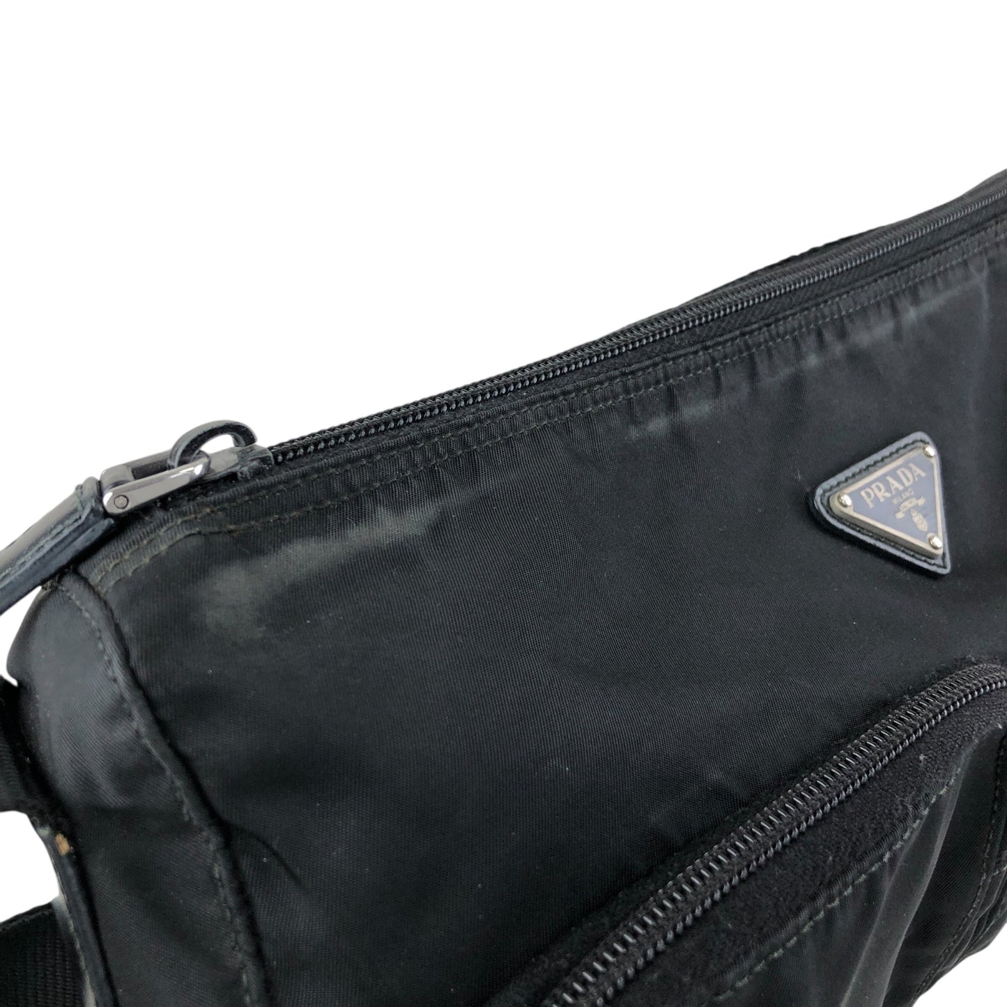 PRADA Tessuto Triangle Logo Double Pocket Shoulder bag Black Vintage se4edp