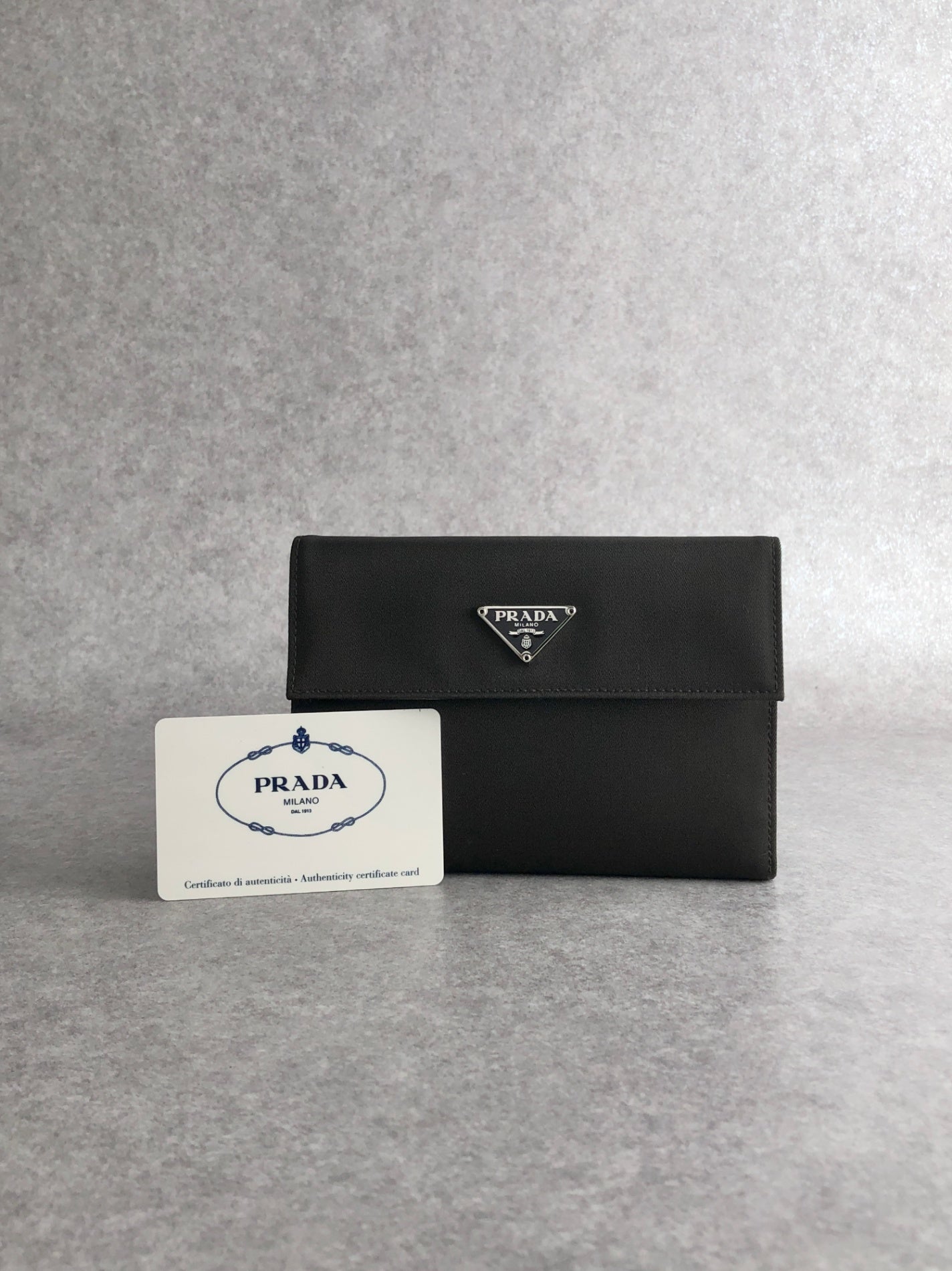 PRADA Tessuto Triangle Logo Trifold Wallet Black M510 Vintage icewt8