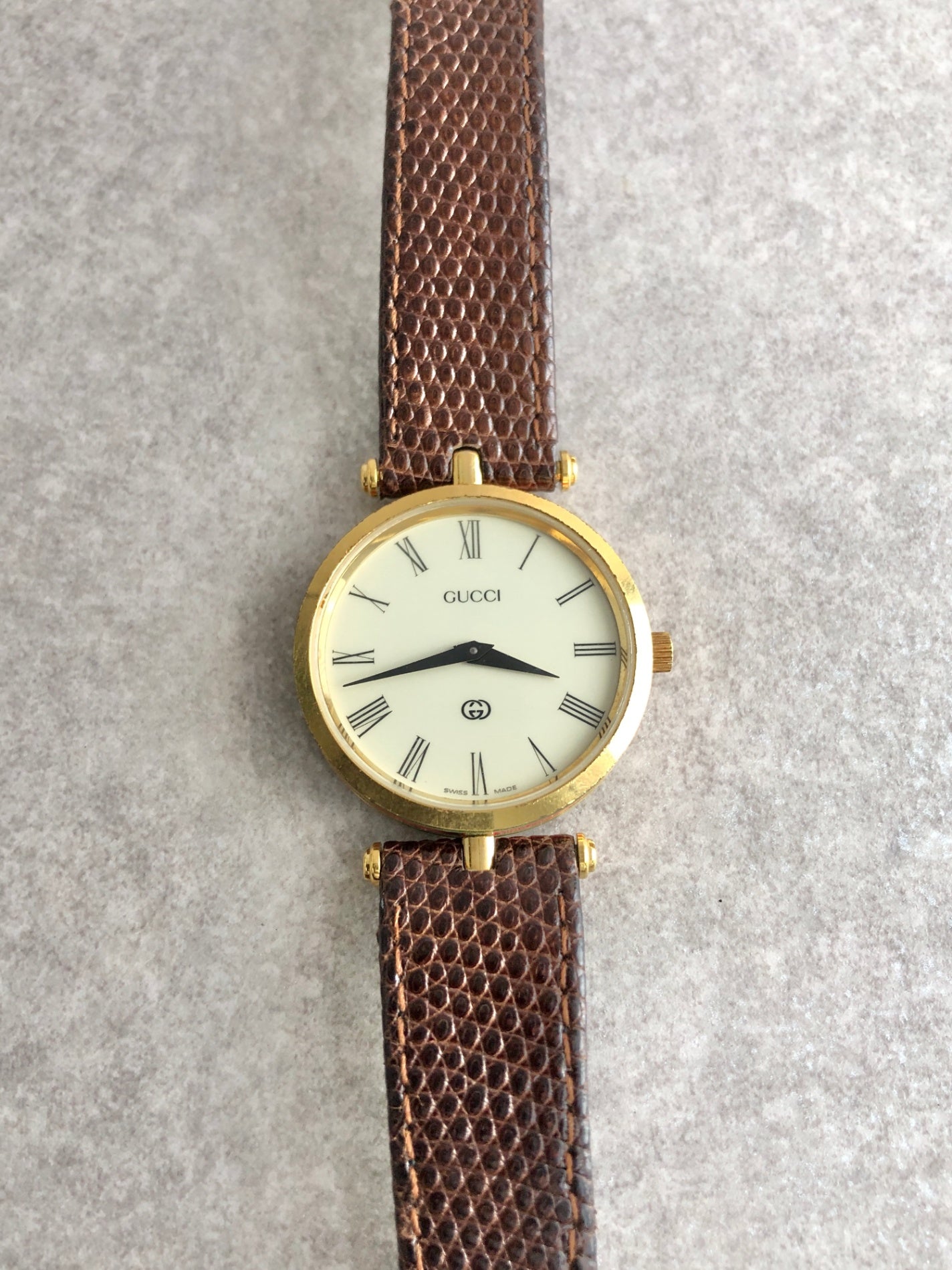 GUCCI Sherry Line Watch Gold×Brown Vintage bunxe7