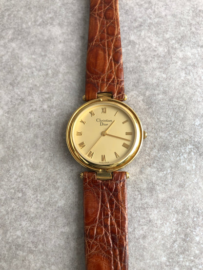 Christian Dior Watch Gold×Brown Vintage 3006 7ivzj6