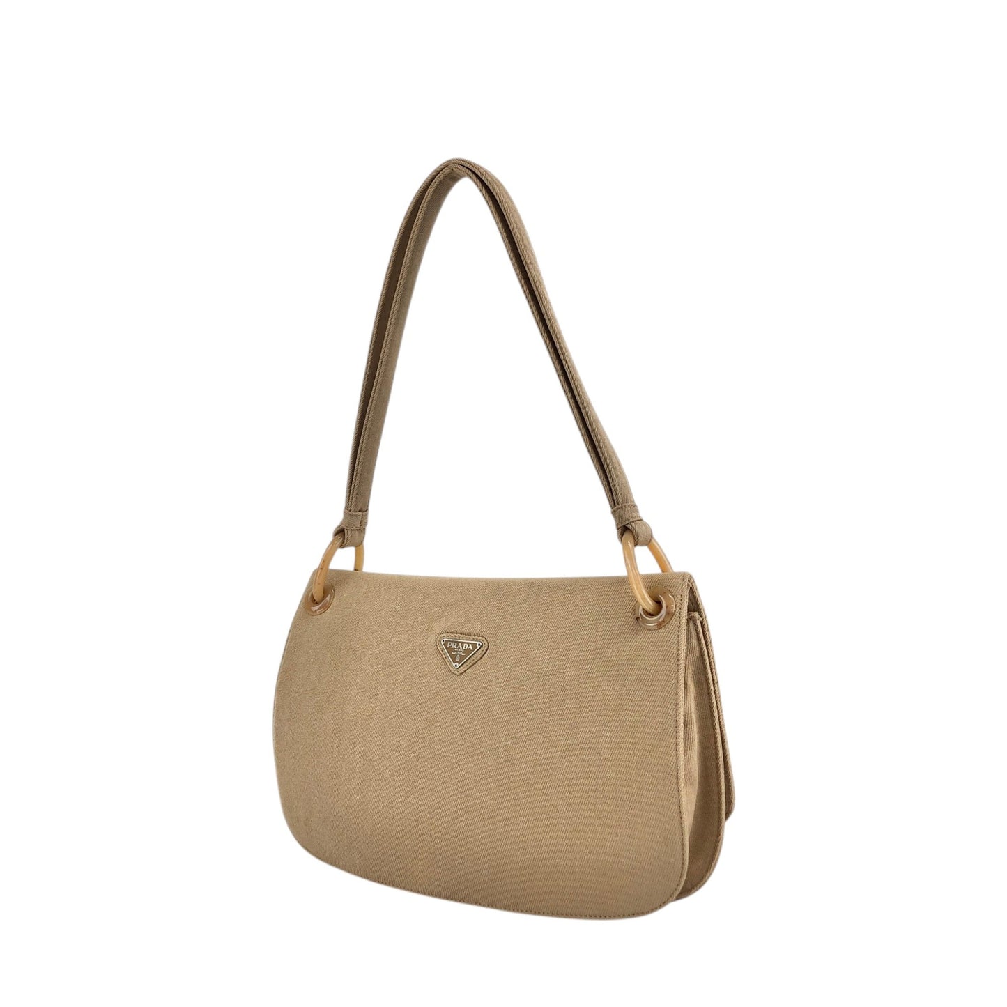PRADA Triangle Logo Shoulder bag Beige Vintage jhervy