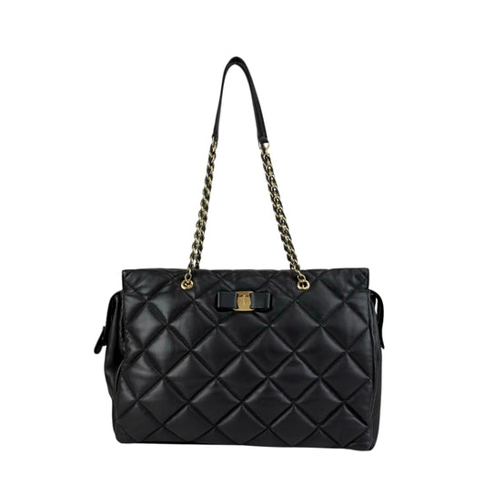 Salvatore Ferragamo Vala Ribbon Chain Shoulder bag Black Vintage 8dgp7p