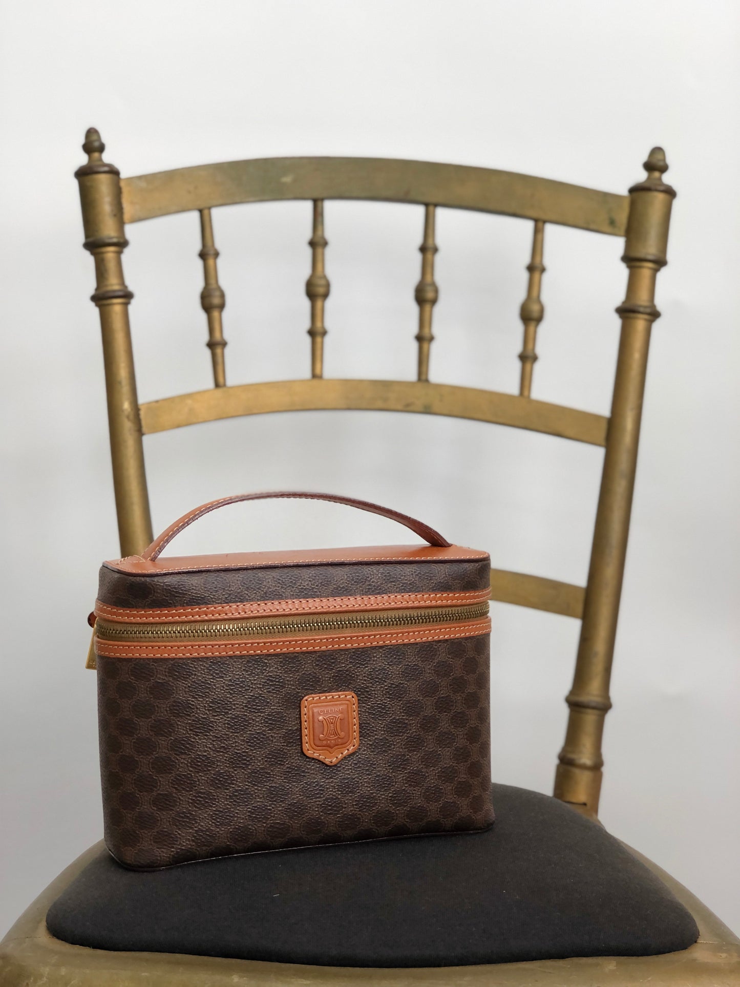 CELINE Macadam Blason Handbag Vanity bag Brown Vintage 4upm5f