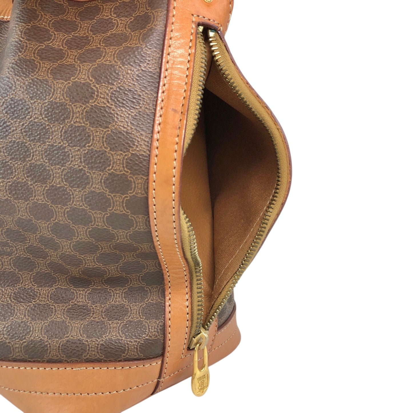 CELINE Macadam Blason Drawstring Shoulder bag Brown Vintage 7ce2it