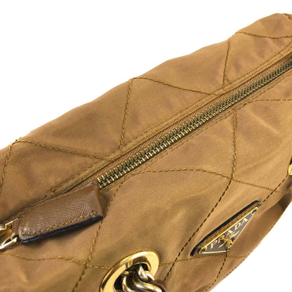 PRADA Triangle Logo Chain Shoulder Quilted Nylon Shoulder bag Brown Vintage kzrh7a