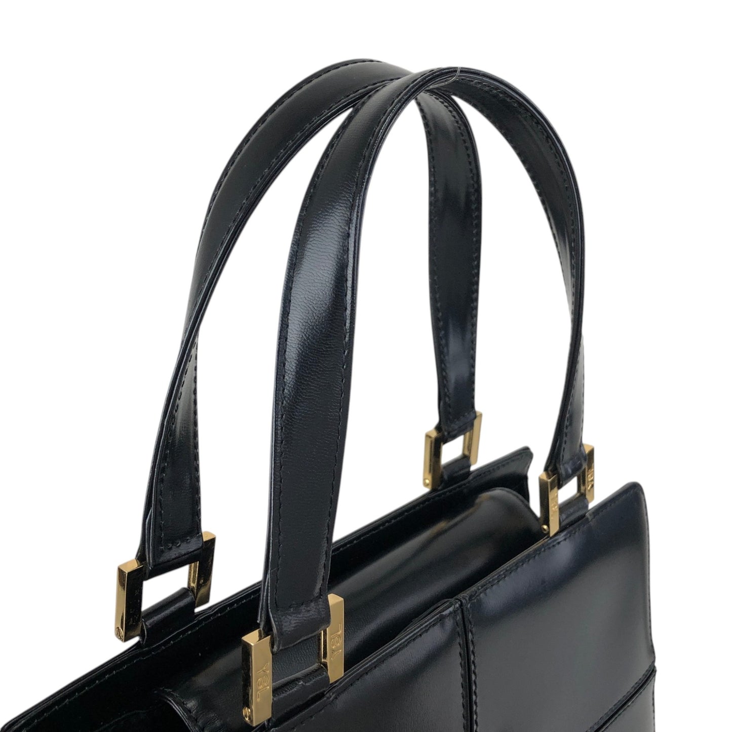 Yves Saint Laurent Logo Top Handle Handbag Black Vintage 8d84s4