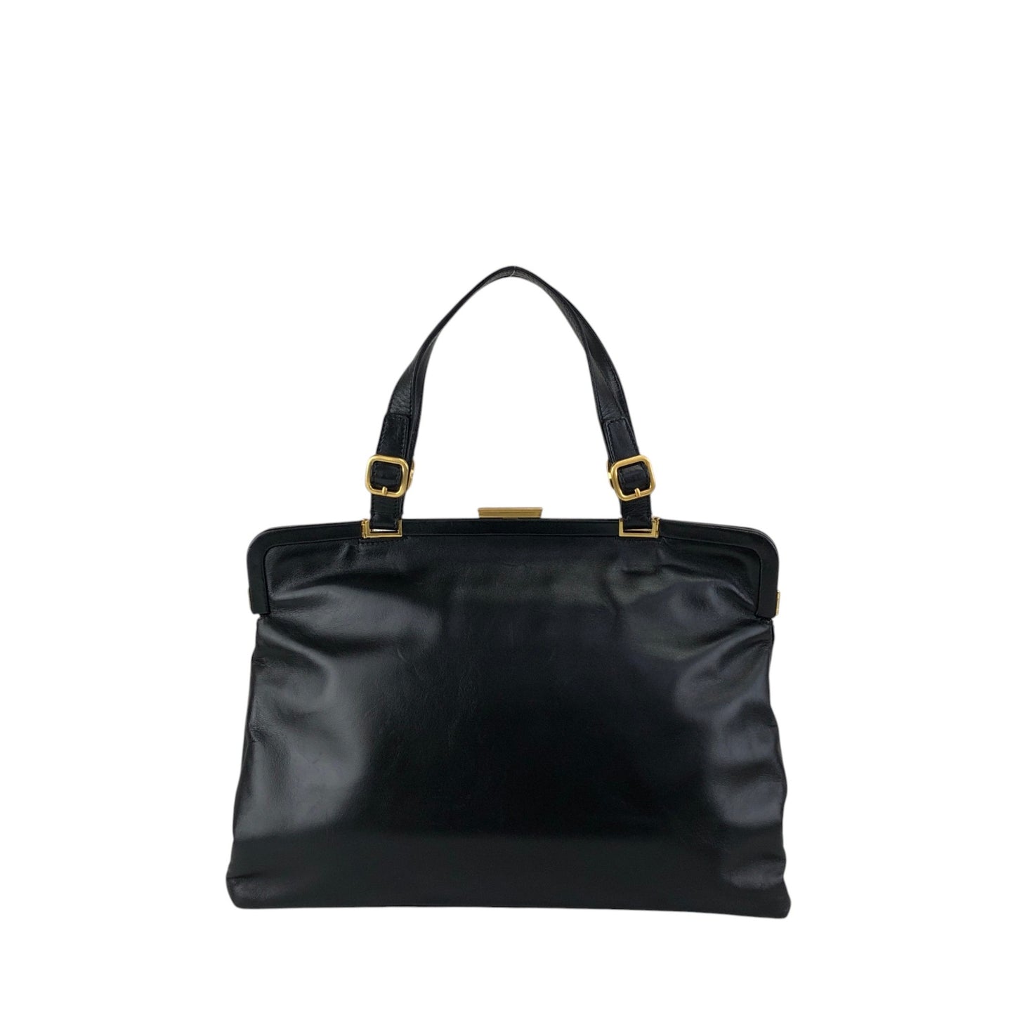 PRADA Logo Embossed Metal Clasp Handbag Black Vintage x7p3fx