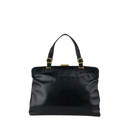 PRADA Logo Embossed Metal Clasp Handbag Black Vintage x7p3fx