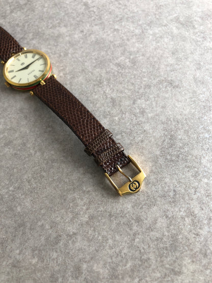 GUCCI Sherry Line Watch Gold×Brown Vintage bunxe7