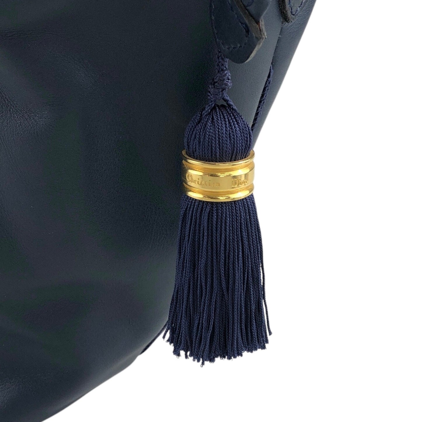Christian Dior CD Logo Tassel Drawstring Shoulder bag Navy Vintage vzaky4