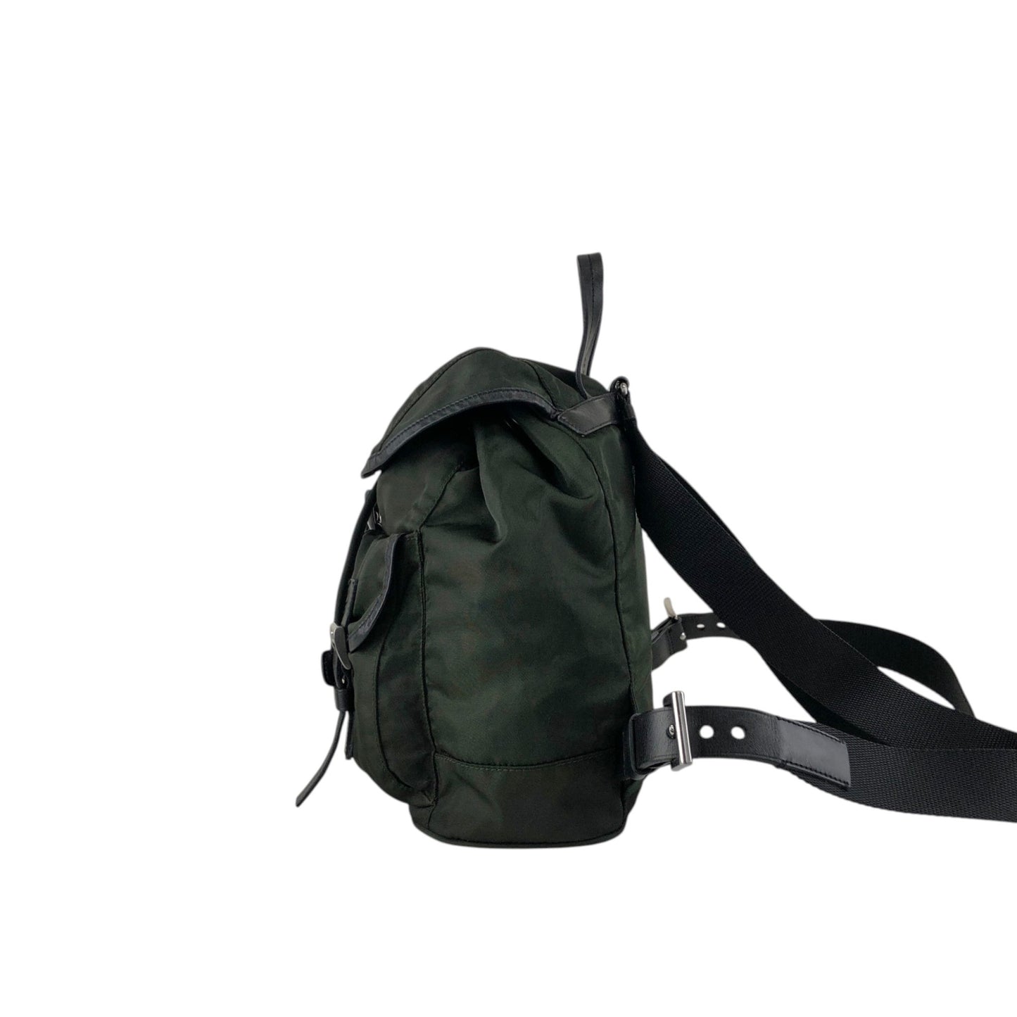 PRADA Tessuto Triangle Logo Double Pocket Backpack Black Vintage kuuttd