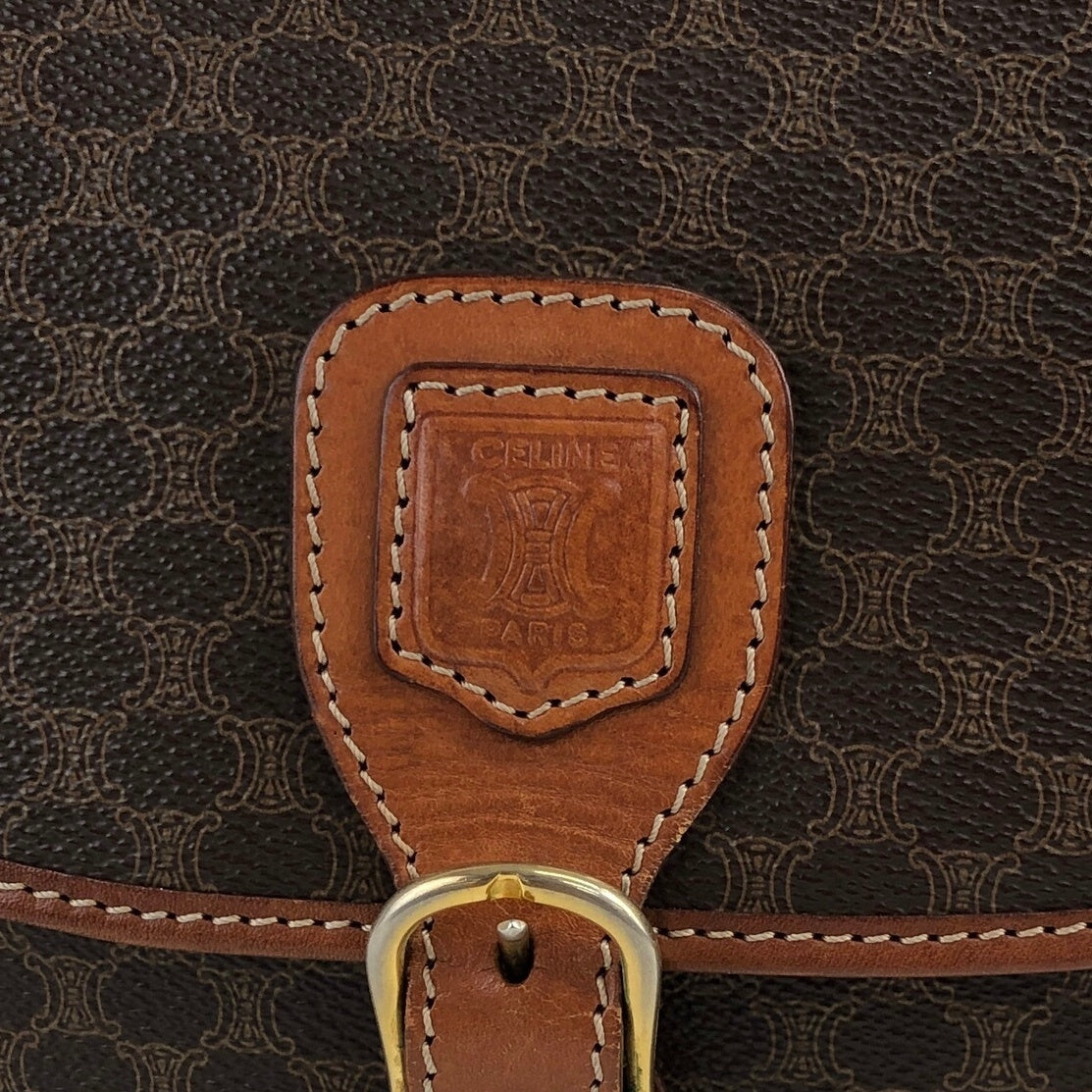 CELINE Macadam Blason Front Buckle Shoulder bag Brown Vintage g58842