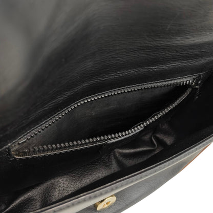 CELINE Front Buckle Shoulder bag Black×Brown Vintage 8seizv