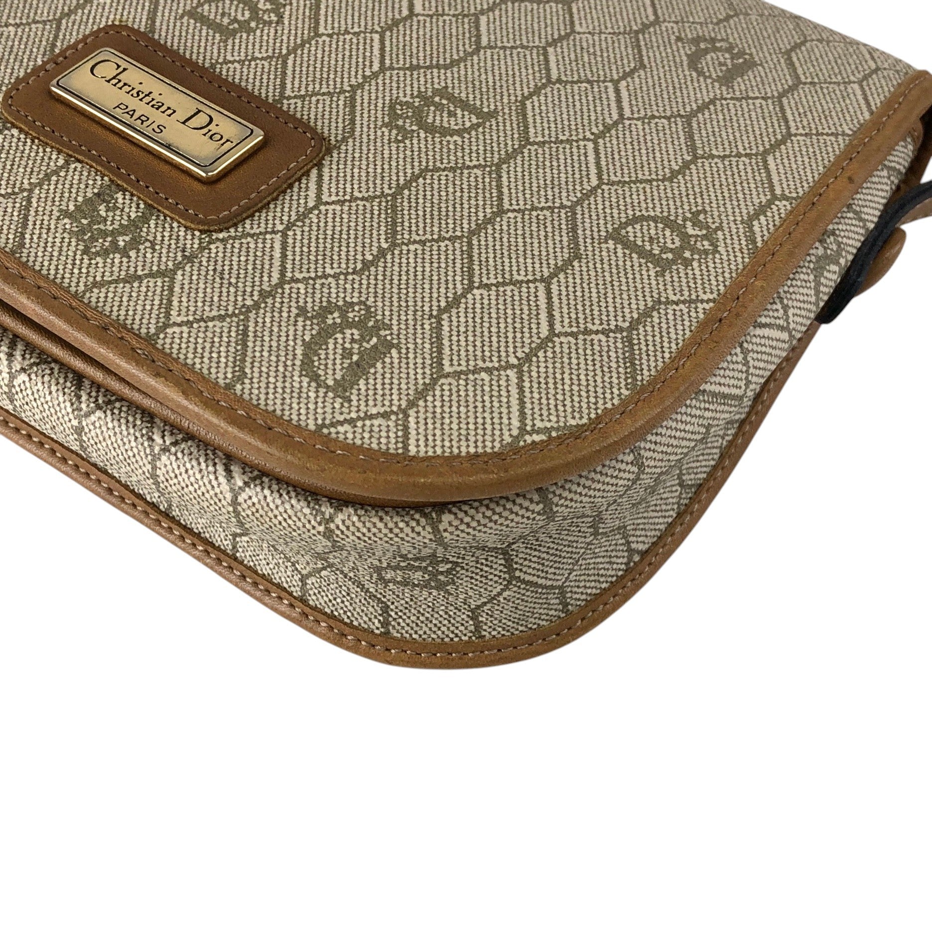 Christian Dior Honeycomb Pattern Logo Small Shoulder bag Beige