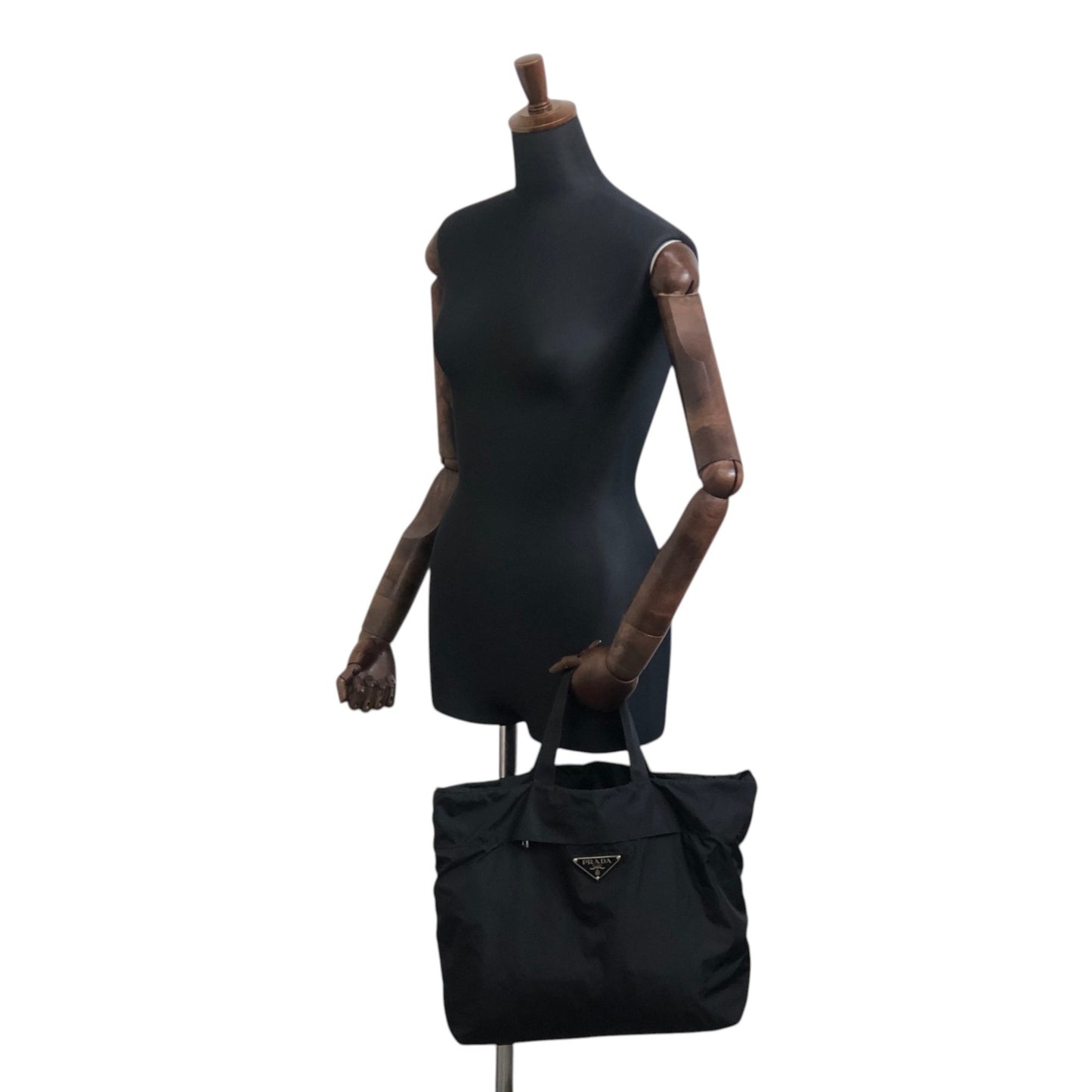 PRADA Tessuto Triangle Logo Handbag Totebag Black Vintage txv6yu