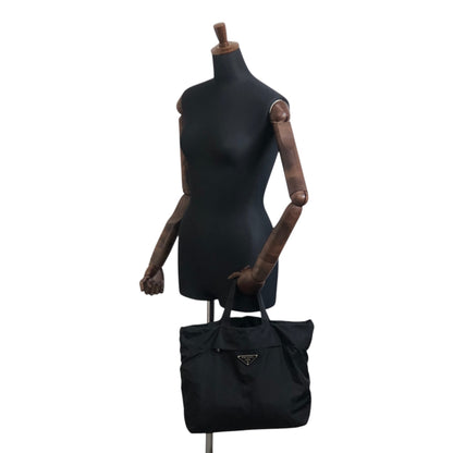 PRADA Tessuto Triangle Logo Handbag Totebag Black Vintage txv6yu