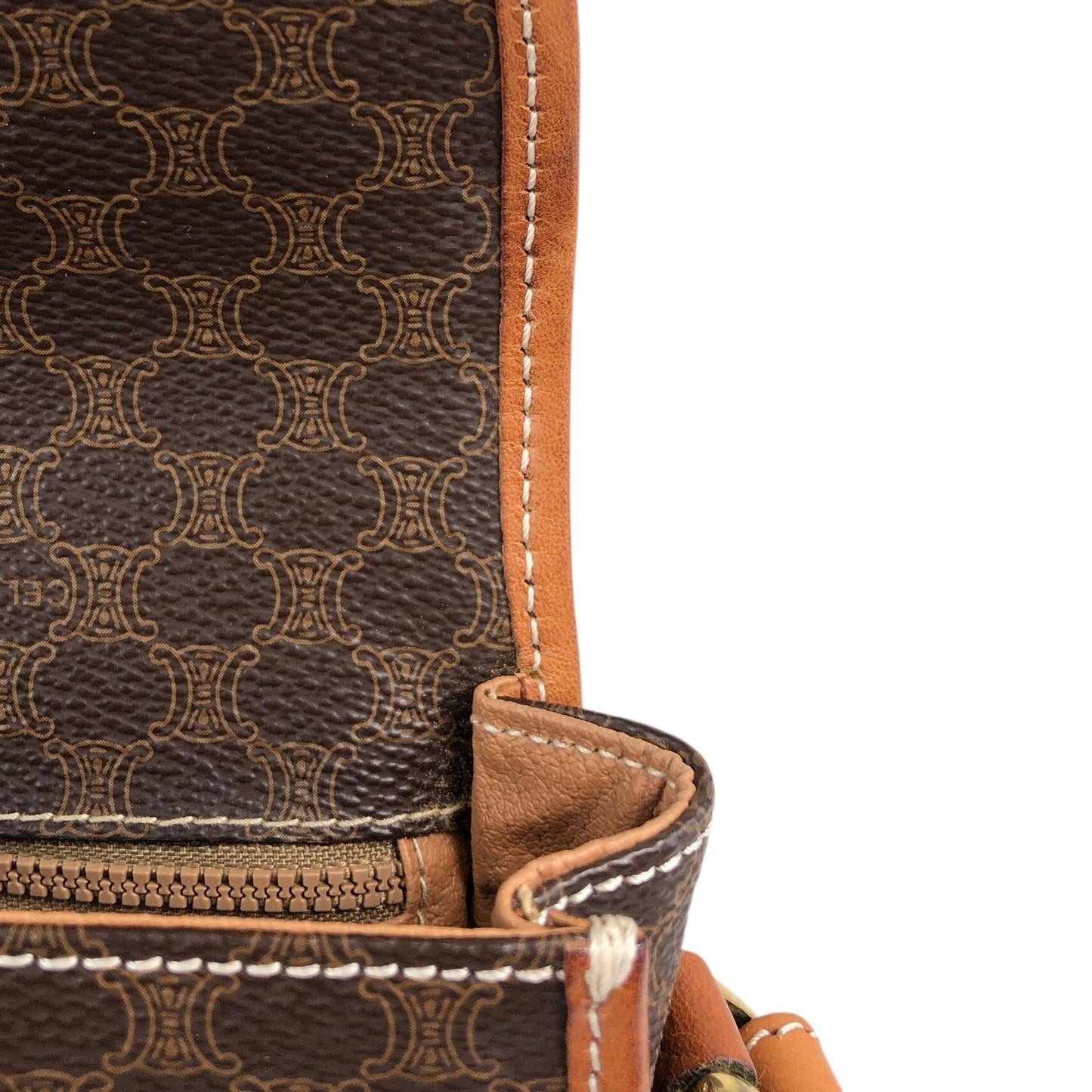 CELINE Macadam Blason Round Shoulder bag Brown Vintage v54uj5