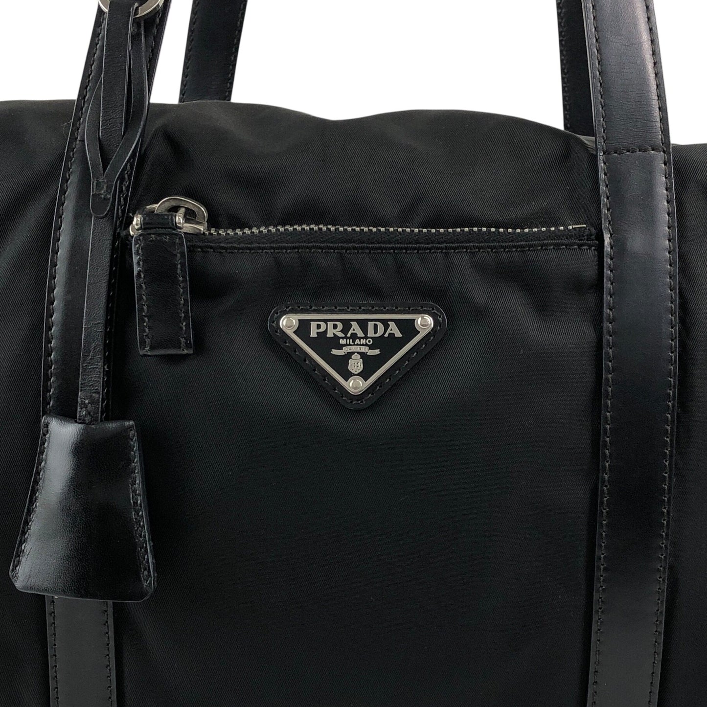 PRADA Tessuto Triangle Logo Small Boston bag Handbag Black Vintage pde7em