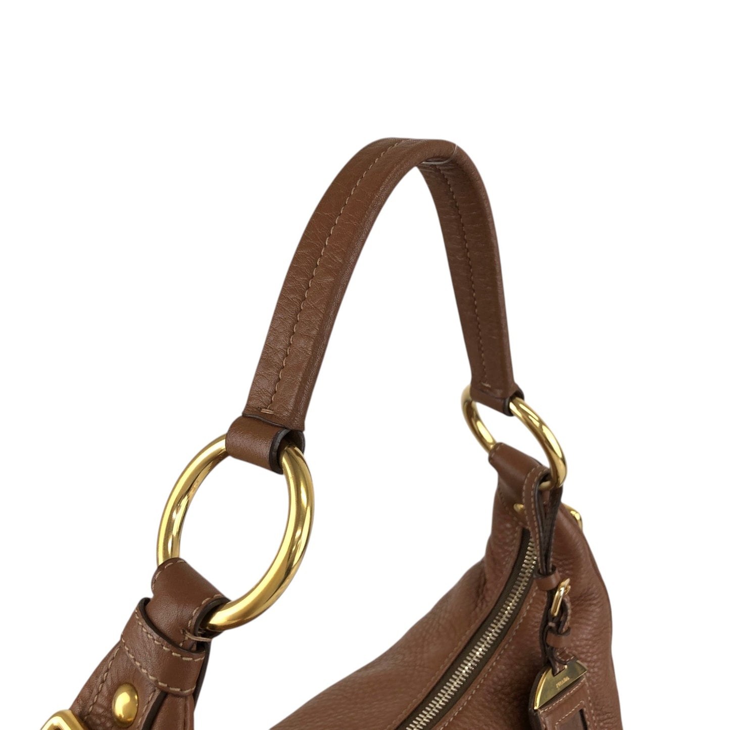 PRADA Logo Shoulder bag Hobobag Brown Vintage vbntex